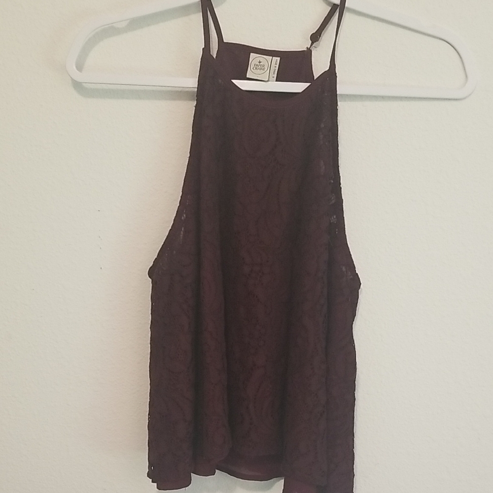 Paper Crane Burgundy Lace Babydoll Tank Top Boho Romantic Size M